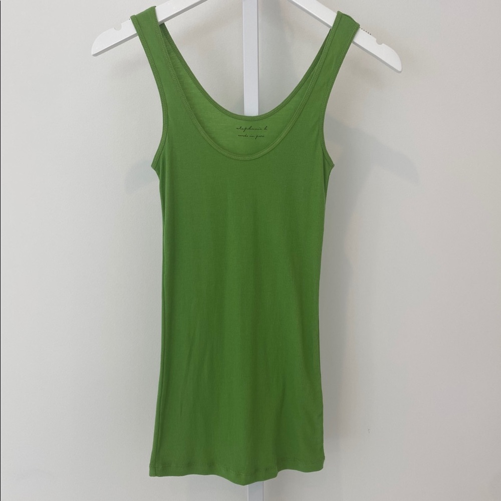 STEPHANIE B GREEN PIMA COTTON TANK TOP S NWOTS!